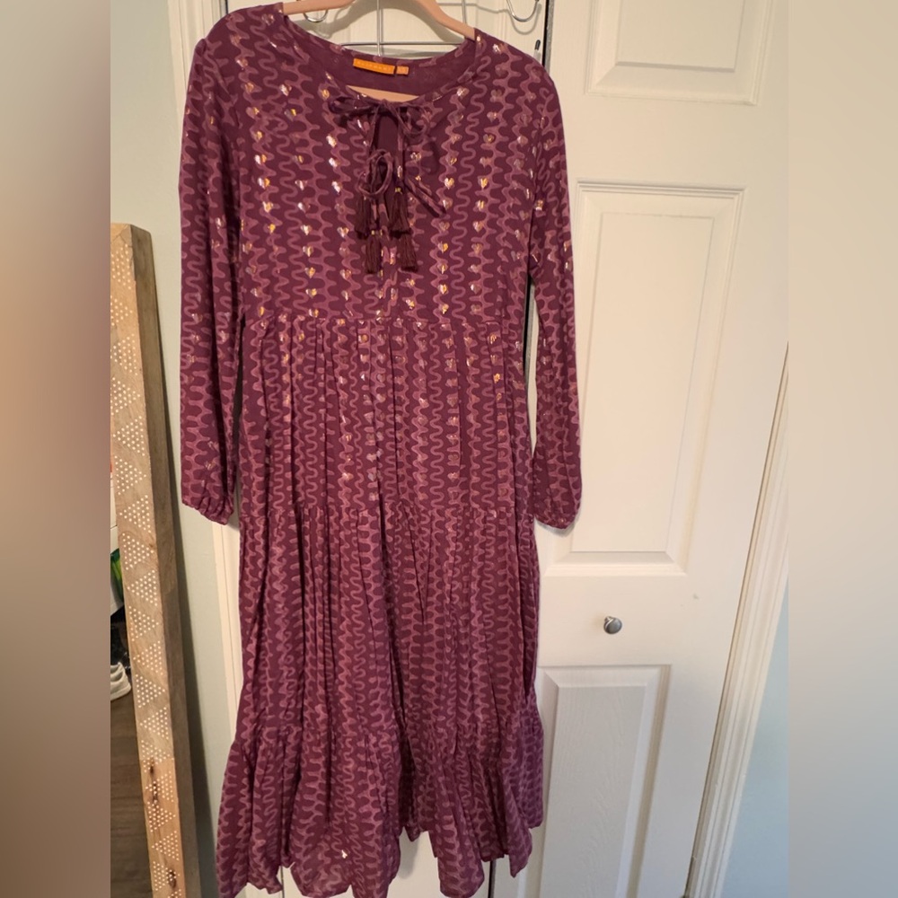 OLIPHANT purple metallic tiered maxi dress